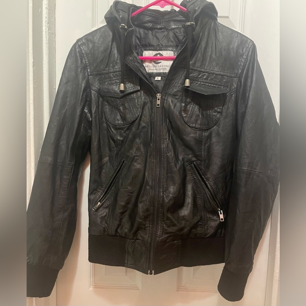 Woman’s Leather Hooded Jacket